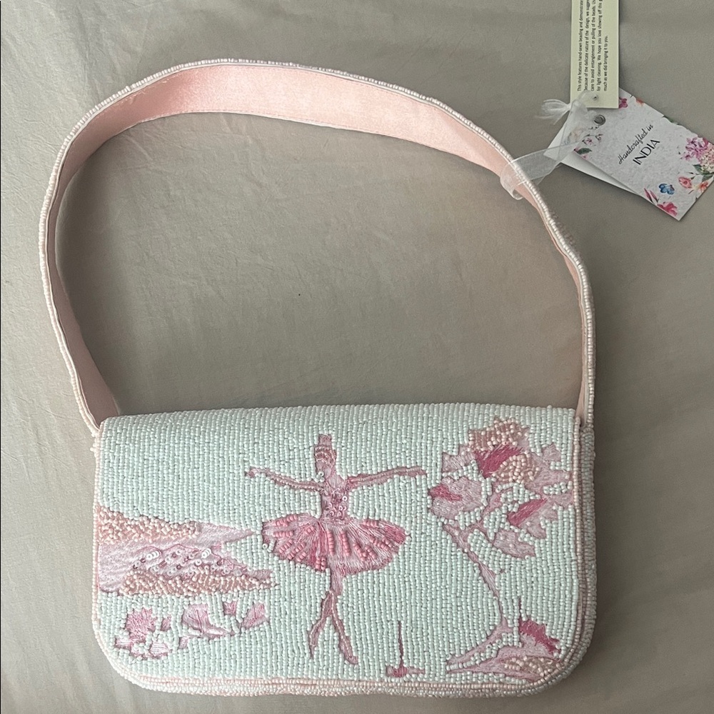 Monsoon Pink and White Beaded Shoulder Bag